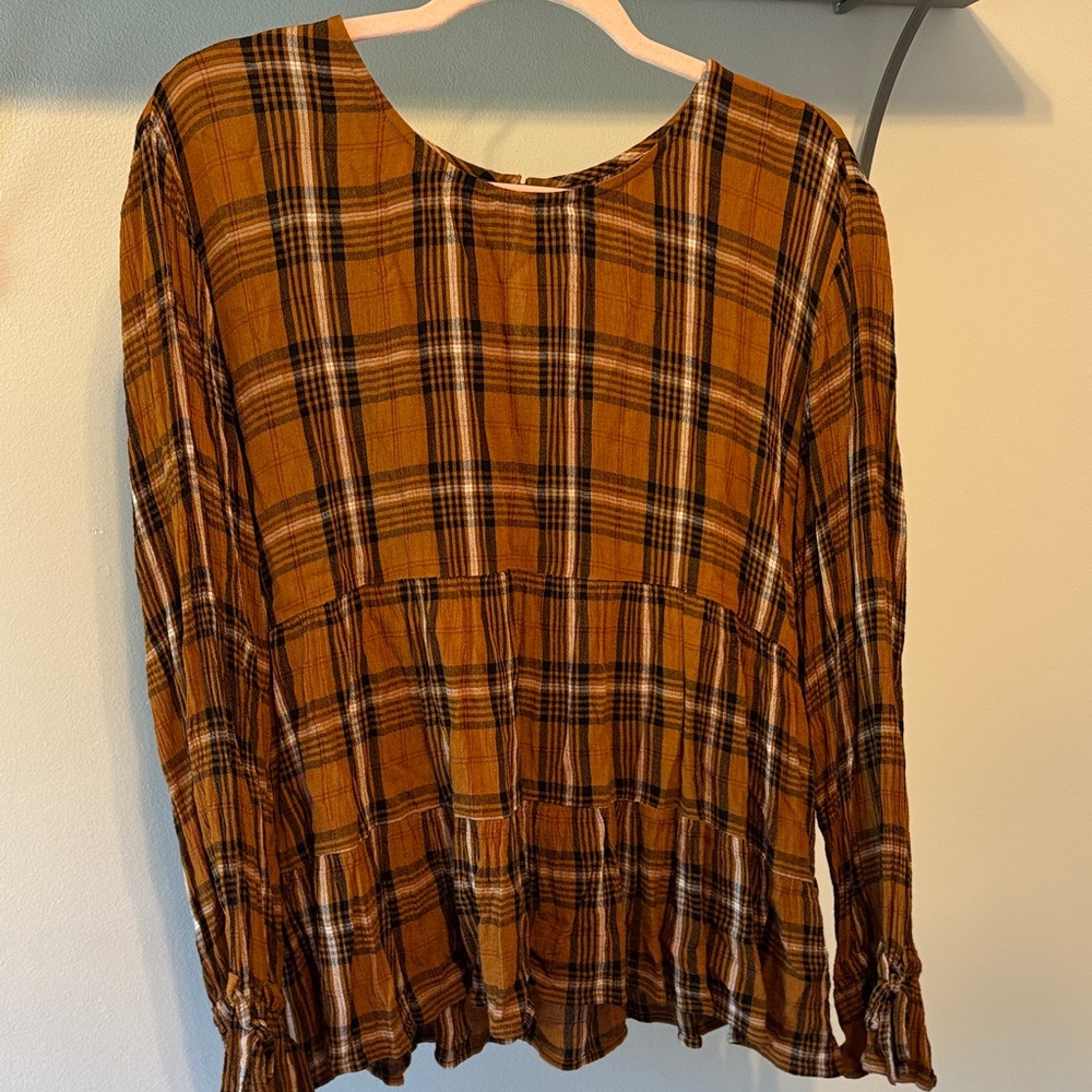 Maurices Mustard and Black Plaid Blouse